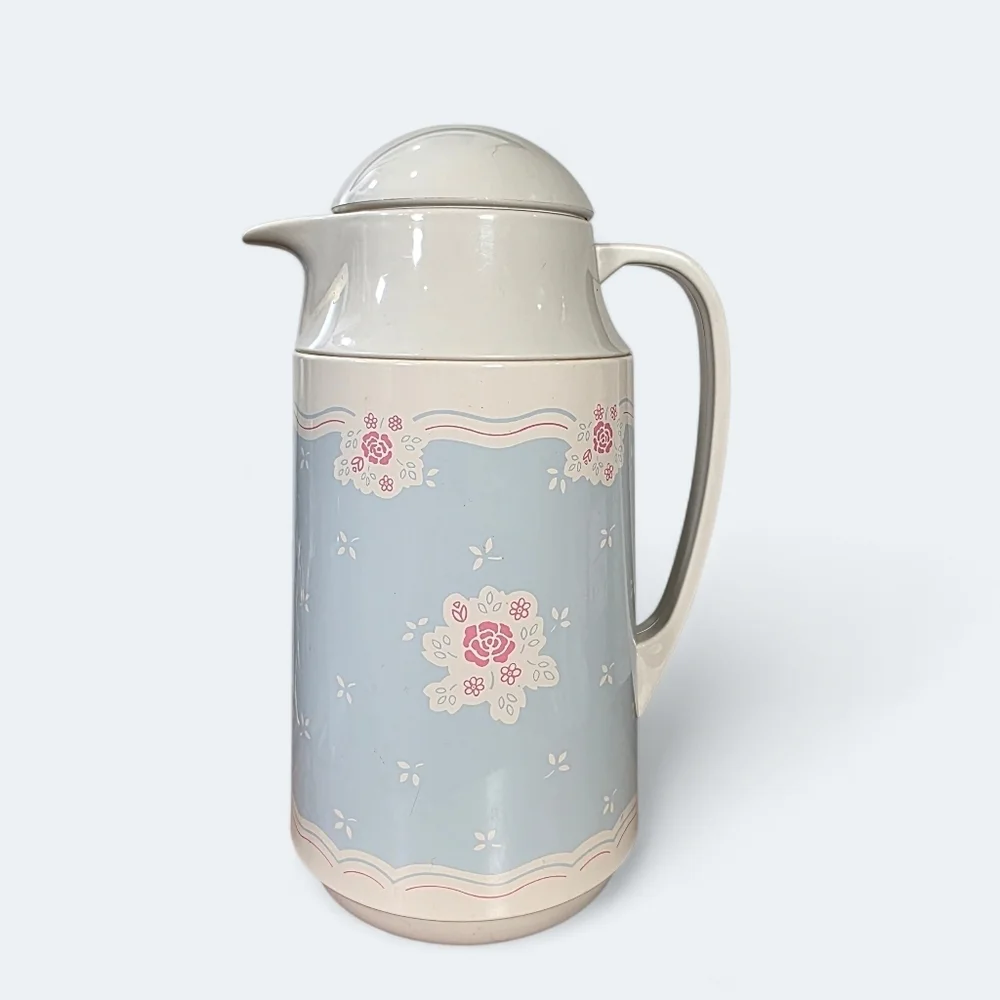 Vintage Corelle Floral Blue and White Thermos Carafe 1990s